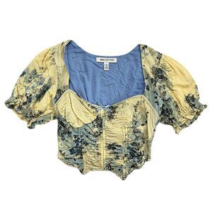 Urban Outfitters Kyra Floral Puff Sleeve Corset Top Beige S Cottagecore Ren Fair